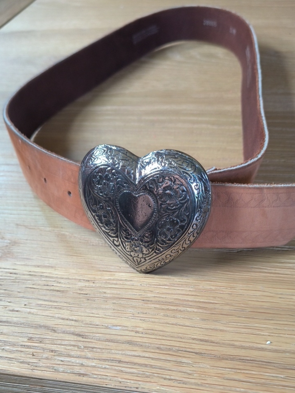 Vintage Western Genuine Leather Belt Brushed Suede Engraved Heart Buckle SM